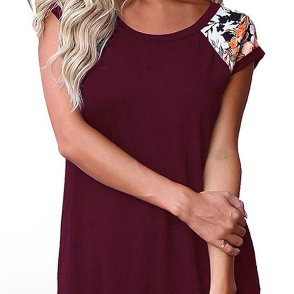 Womens Casual Floral Print Color Block Short Sleeve T Shirts BlouseSize XXL Red